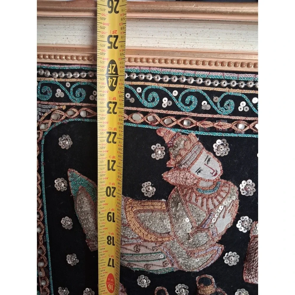 Vintage Thai Burma Myanmar Kalaga Tapestry Ramayana - Koi  Sequins